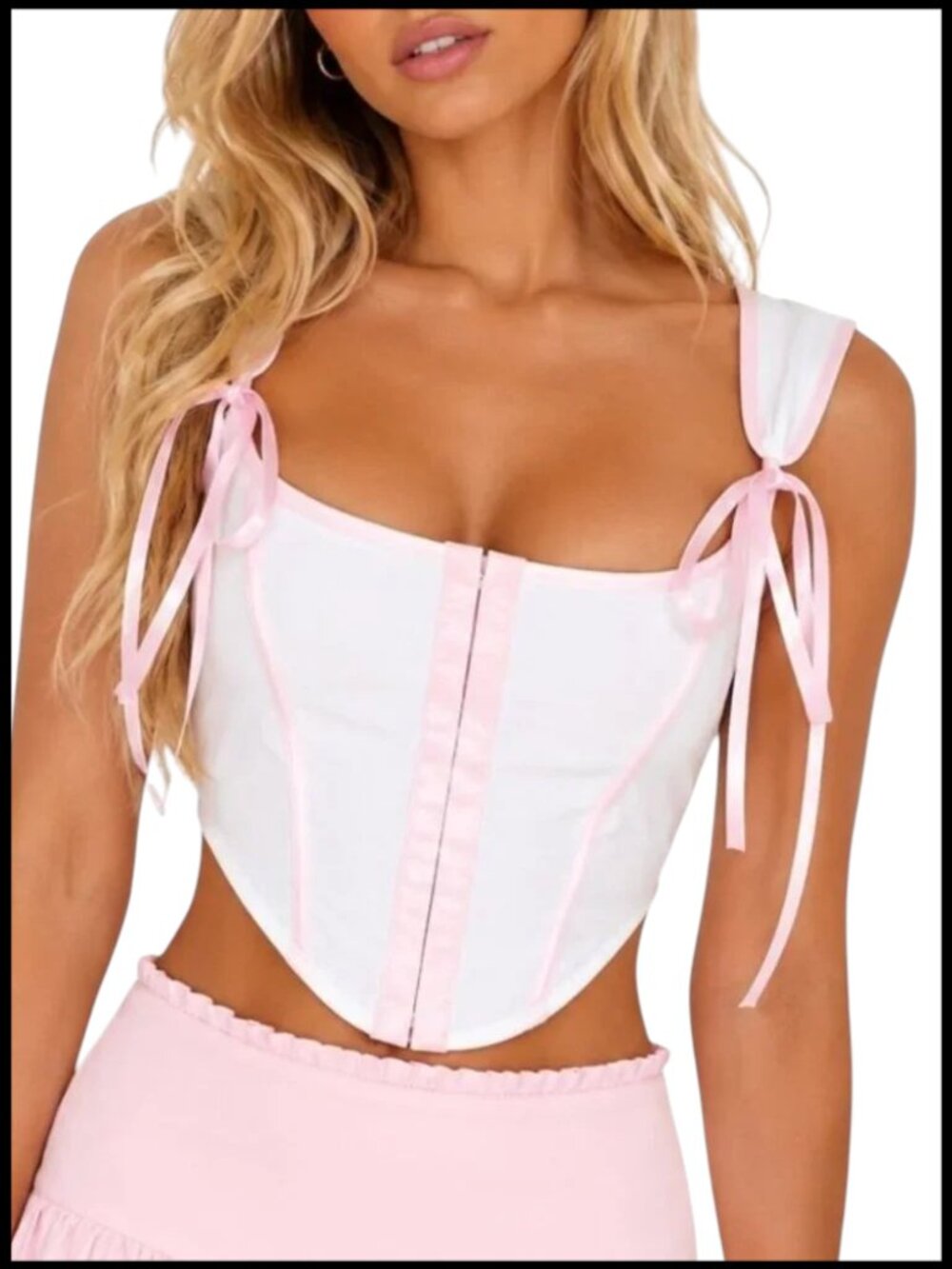 Peppermayo Love Letters Bustier Top White Pink Bow Corset 4 S